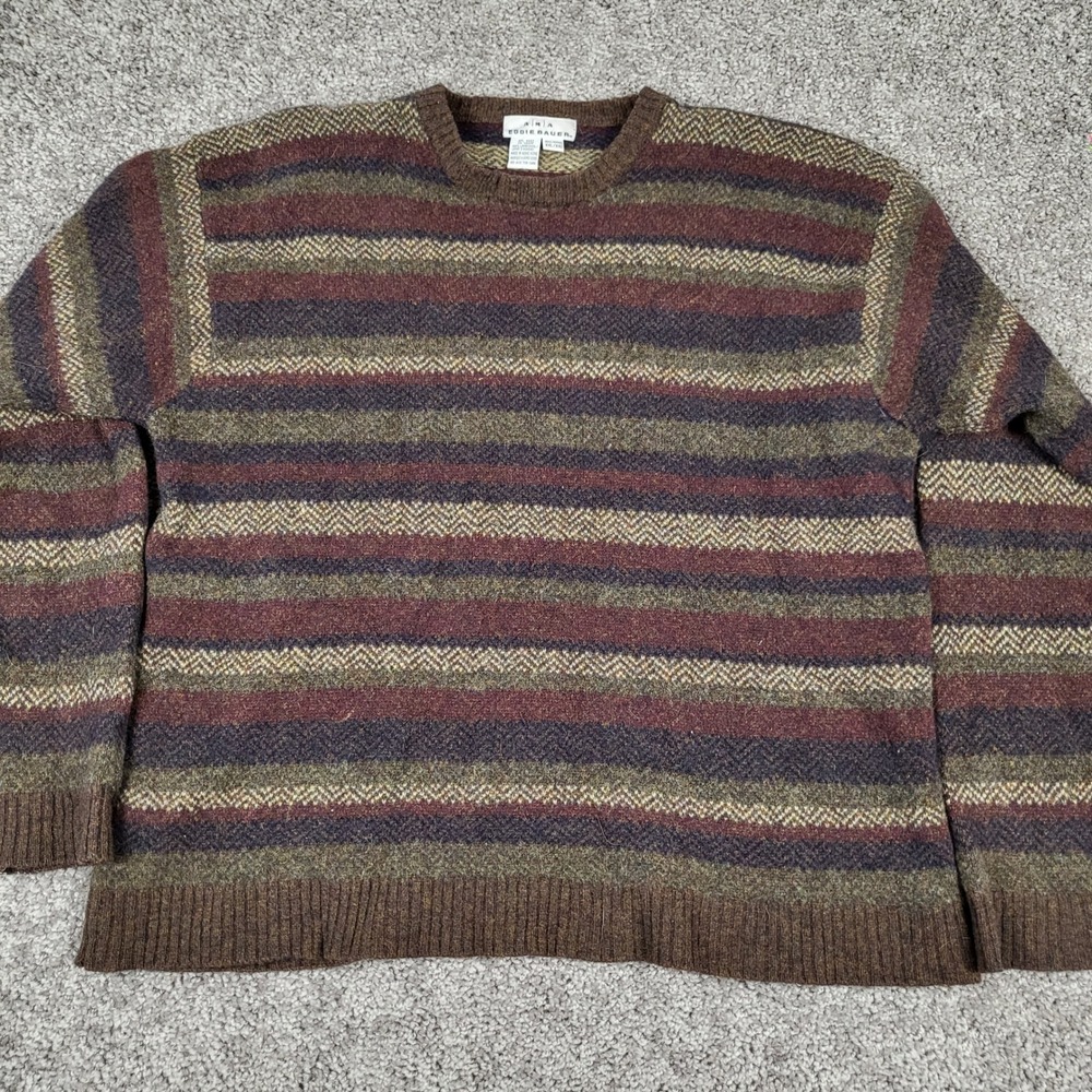 AKA Eddie Bauer Mens Vintage 90s Lambswool Striped Knit Crewneck Sweater XXL